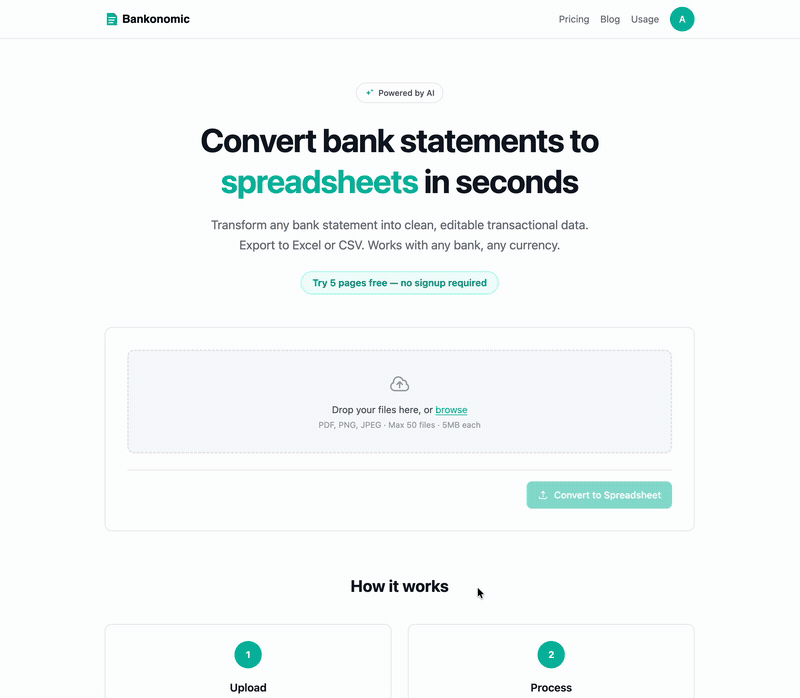 Demo of converting a bank statement PDF to Excel using Bankonomic